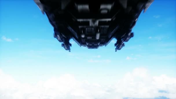 Military Futuristic Ship Fly Clouds Invasion — Stock Video