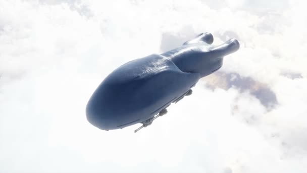 Katonai Futurisztikus Hajó Repül Felhők Között Invázió — Stock videók