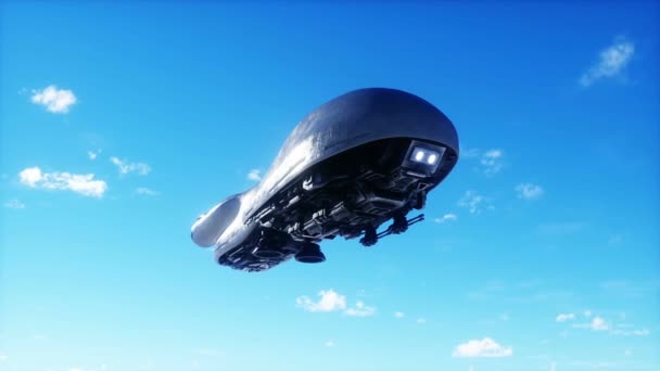 Militärische Futuristische Schiff Fliegen Den Wolken Invasion — Stockvideo