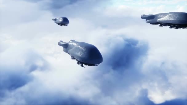 Nave Futurista Militar Voa Nas Nuvens Invasão — Vídeo de Stock
