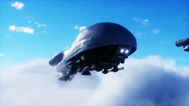 Wojskowy Futurystyczny Statek Lata Chmurach Inwazja — Wideo stockowe