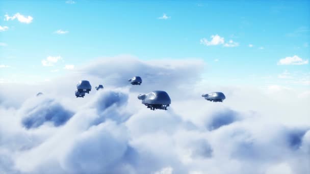 Nave Futurista Militar Voa Nas Nuvens Invasão — Vídeo de Stock