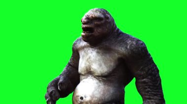 Büyük çirkin korkunç trol, goblin yürüyüşü. Korkunç mistik konsept. Gerçekçi yeşil ekran 4k animasyonu