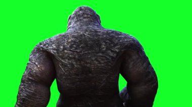 Büyük çirkin korkunç trol, goblin yürüyüşü. Korkunç mistik konsept. Gerçekçi yeşil ekran 4k animasyonu