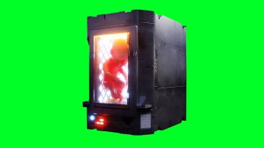 Fütürist bir kapsülde bebek büyütmek. Genetik mühendisliği kavramı. 3D görüntüleme. Yeşil Ekran