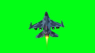 Askeri savaş uçağı F-16. Yeşil ekran izole edildi. 3d oluşturma