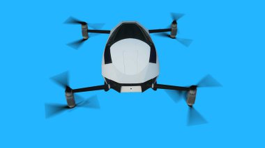 Uçan helikopter arabası, İHA. Gelecek konsepti. Yeşil ekran izole edildi. 3d oluşturma