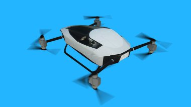 Uçan helikopter arabası, İHA. Gelecek konsepti. Yeşil ekran izole edildi. 3d oluşturma