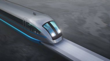 Çöl taşından otobanda çok hızlı giden gelecekçi tren. Gelecekçi kavram
