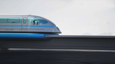 Çöl taşından otobanda çok hızlı giden gelecekçi tren. Gelecekçi kavram