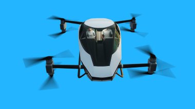 Uçan helikopter arabası, İHA. Gelecek konsepti. Yeşil ekran izole edildi. 3d oluşturma