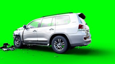 Standart 3 boyutlu araba kazası testi. Araba tahribatı. Yeşil Ekran izole et