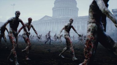 ABD, Amerika kıyameti. Zombi Capitol yakınlarında yürüyor, zombi kalabalığı.