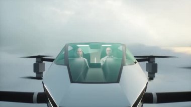 Uçan helikopter arabası, insanlarla insansız hava aracı. gelecek konsept