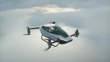 Uçan helikopter arabası, insanlarla insansız hava aracı. gelecek konsept