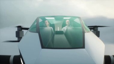 Uçan helikopter arabası, insanlarla insansız hava aracı. gelecek konsept