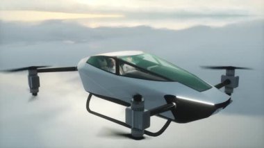 Uçan helikopter arabası, insanlarla insansız hava aracı. gelecek konsept