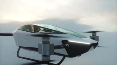 Uçan helikopter arabası, insanlarla insansız hava aracı. gelecek konsept