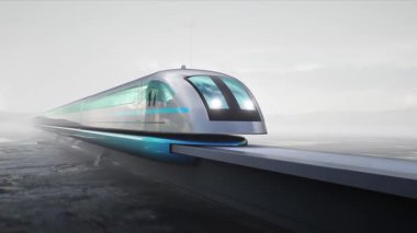 Çöl taşından otobanda çok hızlı giden gelecekçi tren. Gelecekçi kavram