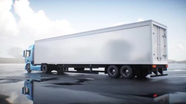 Kargo kamyonu çöl taşı otoyolunda çok hızlı gidiyor. İş konsepti