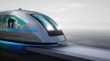 Çöl taşından otobanda çok hızlı giden gelecekçi tren. Gelecekçi kavram