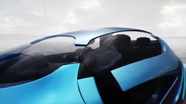 Çöl taşından otobanda çok hızlı uçan bir araba. Gelecekçi kavram