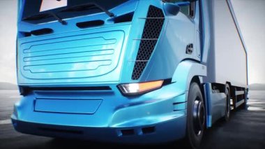 Kargo kamyonu çöl taşı otoyolunda çok hızlı gidiyor. İş konsepti