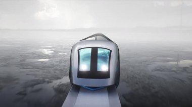 Çöl taşından otobanda çok hızlı giden gelecekçi tren. Gelecekçi kavram