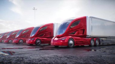 Çöl taşından otoyolda gelecekteki elektrikli kargo kamyonu. Gelecekçi kavram