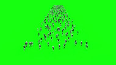 Yürüyen silahlı robotlardan oluşan bir kalabalık. yeşil ekran