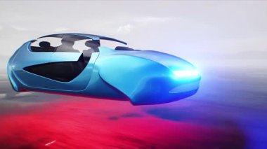 Çöl taşından otobanda çok hızlı uçan bir araba. Gelecekçi kavram