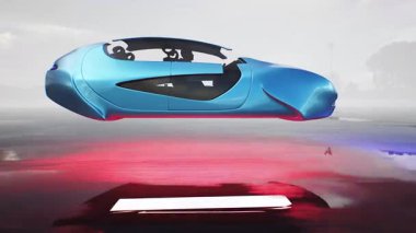 Çöl taşından otobanda çok hızlı uçan bir araba. Gelecekçi kavram