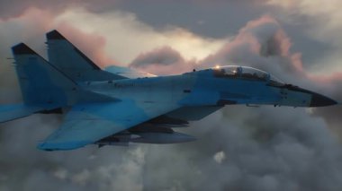Rus savaş uçağı MIG-35 bulutların üzerinde uçuyor. Hava Kuvvetleri