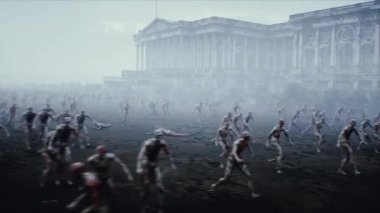 ABD, Amerika kıyameti. Zombi Capitol yakınlarında yürüyor, zombi kalabalığı.