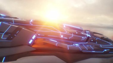 Bulutların üzerinde uçan askeri bilim kurgu gemisi