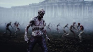 ABD, Amerika kıyameti. Zombi Capitol yakınlarında yürüyor, zombi kalabalığı.