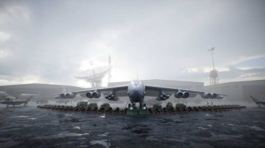 Askeri Amerikan üssü. Amerikan savaş ağır bombardıman uçağı. 3d oluşturma