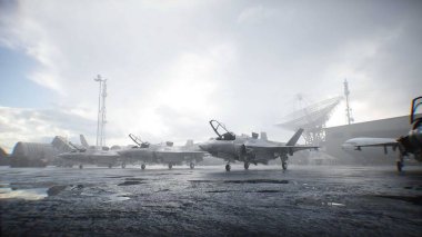 Askeri Amerikan üssü. Amerikan savaş uçağı. 3d oluşturma