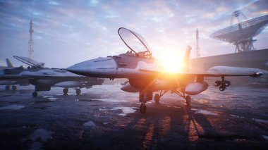 Askeri Amerikan üssü. Amerikan savaş uçağı. 3d oluşturma