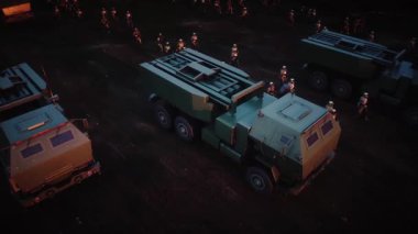 Harabe bir şehirde Amerikan Yüksek Hareketli Roket Sistemi