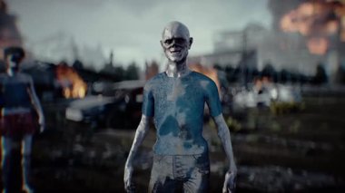 Kıyamet gibi yanan bir şehirde zombi. Mahşer