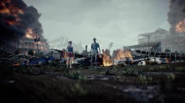 Kıyamet gibi yanan bir şehirde zombi. Mahşer