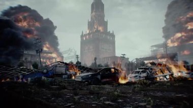 Rus kıyameti gibi. Yanan şehir Moskova. Mahşer. 4k animasyon