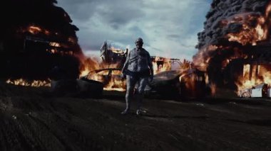 Kıyamet gibi yanan bir şehirde zombi. Mahşer