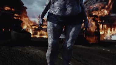 Kıyamet gibi yanan bir şehirde zombi. Mahşer