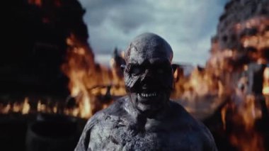 Kıyamet gibi yanan bir şehirde zombi. Mahşer