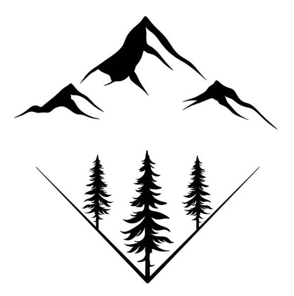 Logo Montañas Negras Con Árboles Silueta Montaña Descansa Naturaleza Senderismo — Foto de Stock