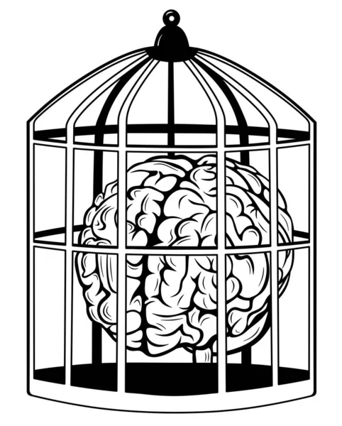 Brain Cage Thoughts Prison Mental Health Ban Thinking Isolated Human — Stock Photo, Image