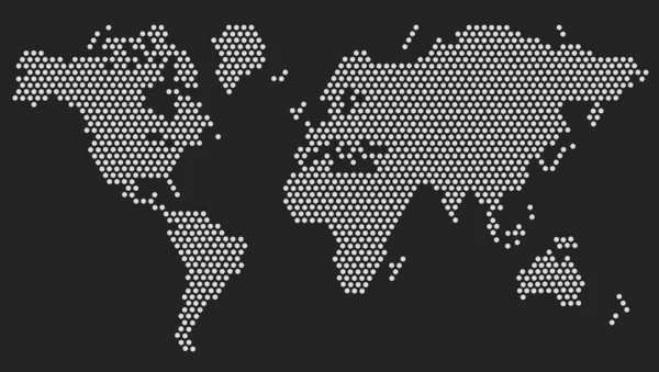 Prickad Världskarta Svart Bakgrund Kontinentala Delar Världen Vita Prickar Svart — Stockfoto