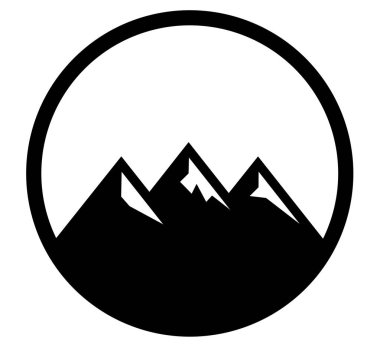 Dağ logosu. Minimalist siyah dağlar. Dağ amblemi. Üç dağ zirvesi.